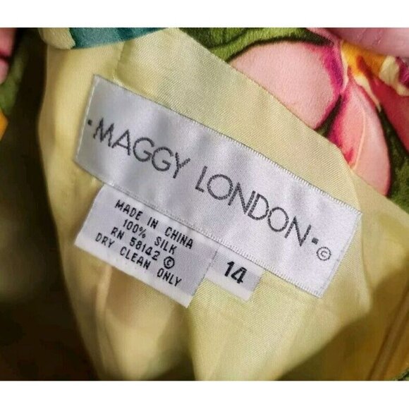 Maggy London Vintage Sz 14 Silk Dress Back Tie Cutout Tropical Resort Hawaiian - Picture 2 of 4